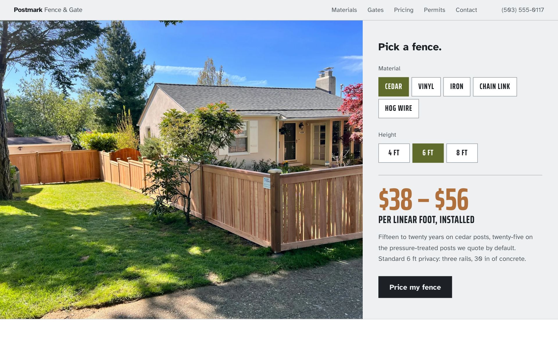 Postmark Fence & Gate homepage